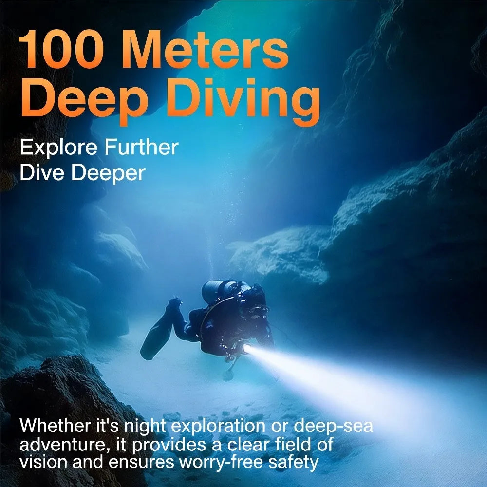 Super Bright XHP70 LED Scuba Diving Flashlight Underwater Dive Torch IPX8 Waterproof Night Diving Emergency Lantern