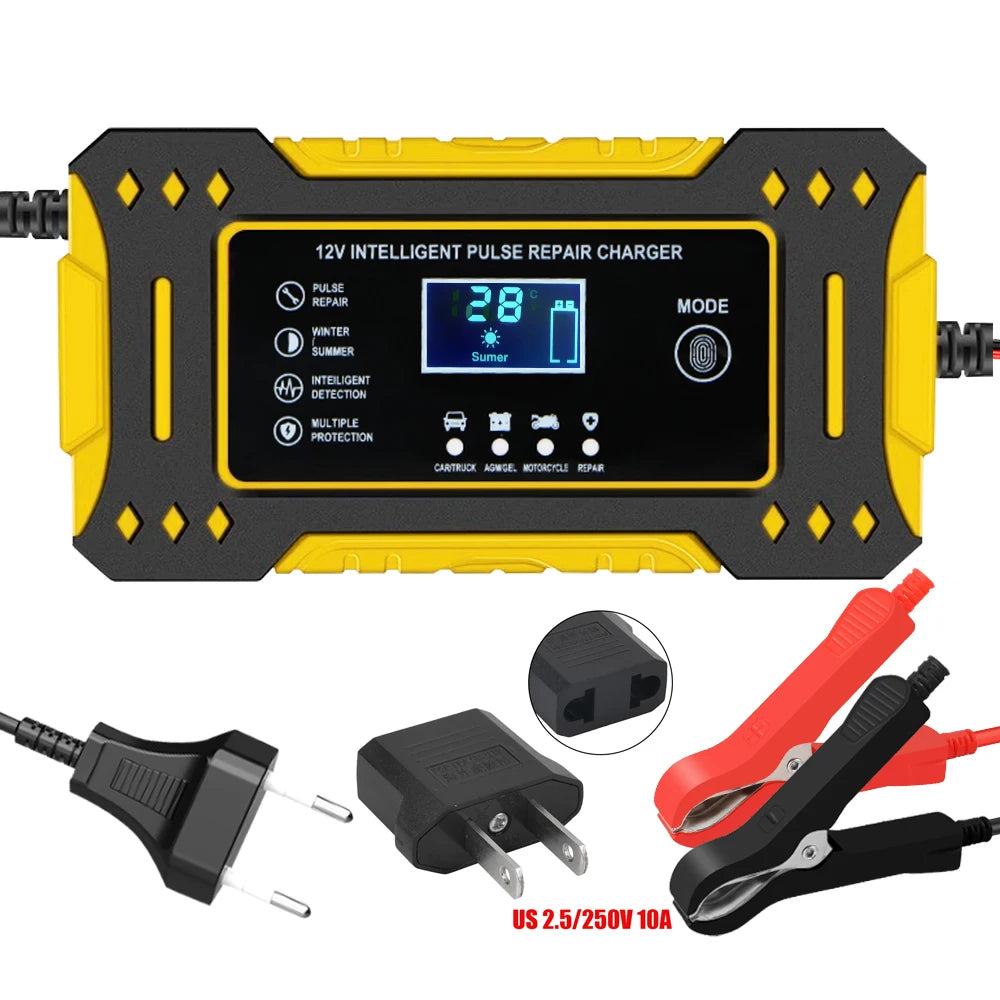 12V 6A 3 Stages Lead Acid AGM GEL Battery-chargers Motorcycle Battery Charger Car Accessories Intelligent Fast Charging