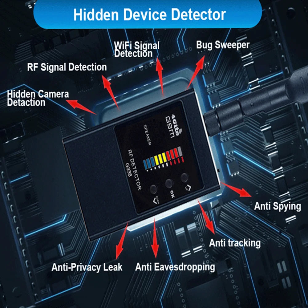 G338 Anti-tracking Detectors Bug Mini Anti-Spy Wireless RF Signal Automatic GPS Locator Tracker GSM Audio Hidden Camera Scanner