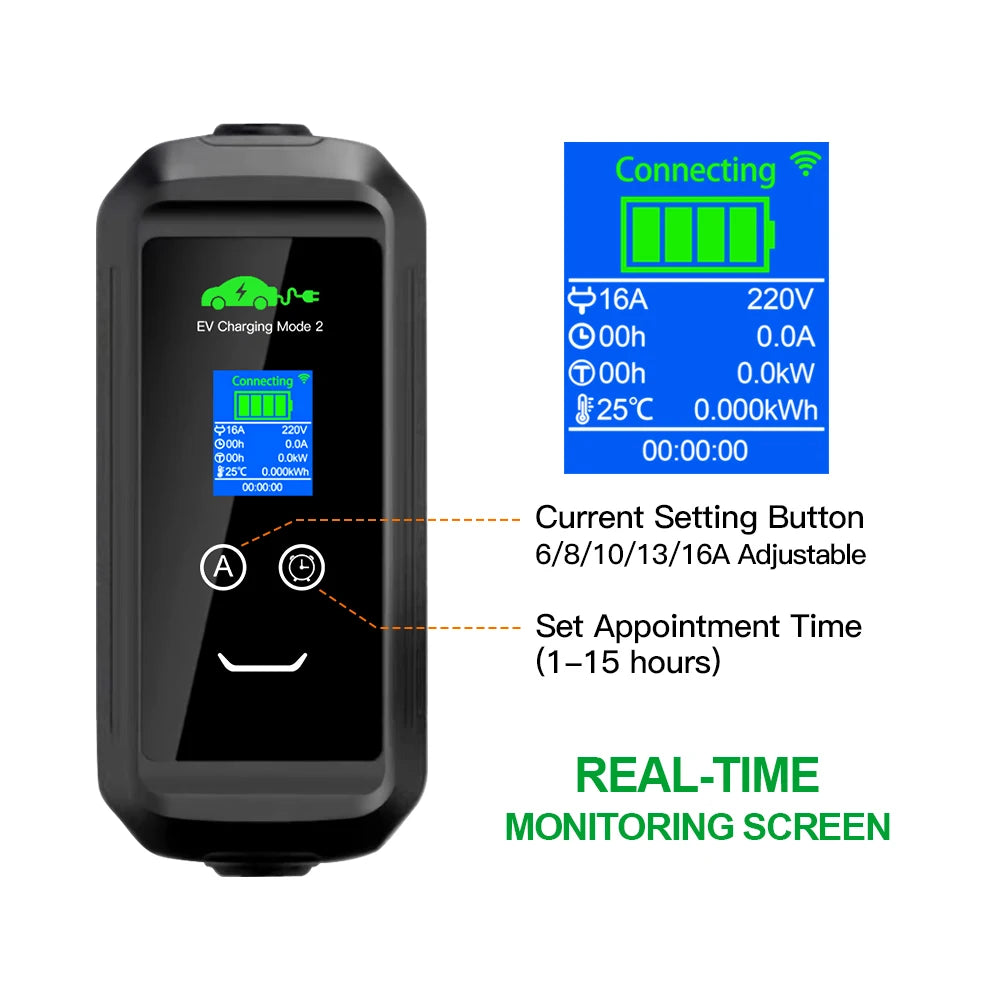 ISIGMA Type 1 Type 2 EV Charger Charging Box Electric for Electric Car Tuya APP 6A-16A 3.5M 1 phase EVSE Charging Cable Mode 2