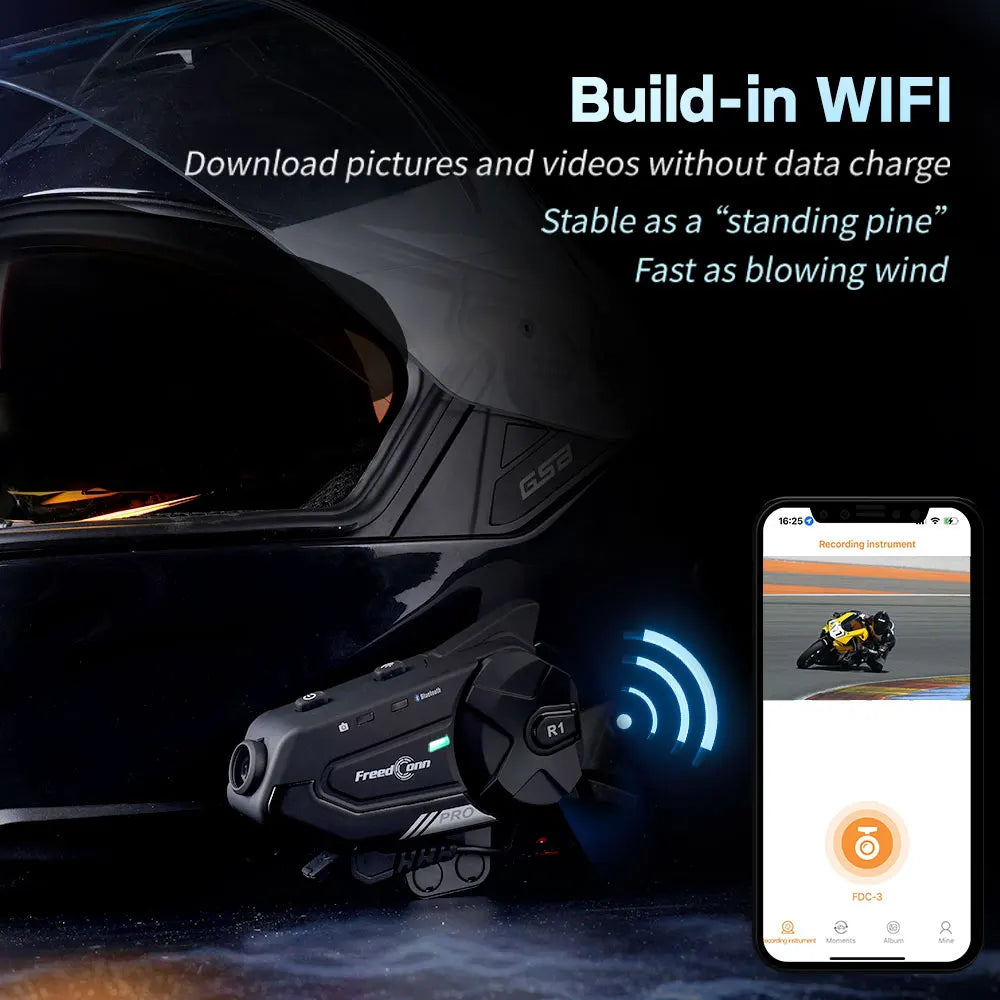 Freedconn Motorcycle Intercom Helmet Bluetooth Headset Dvr Group Headphone WiFi App Motorbike Dash Cam Interphone