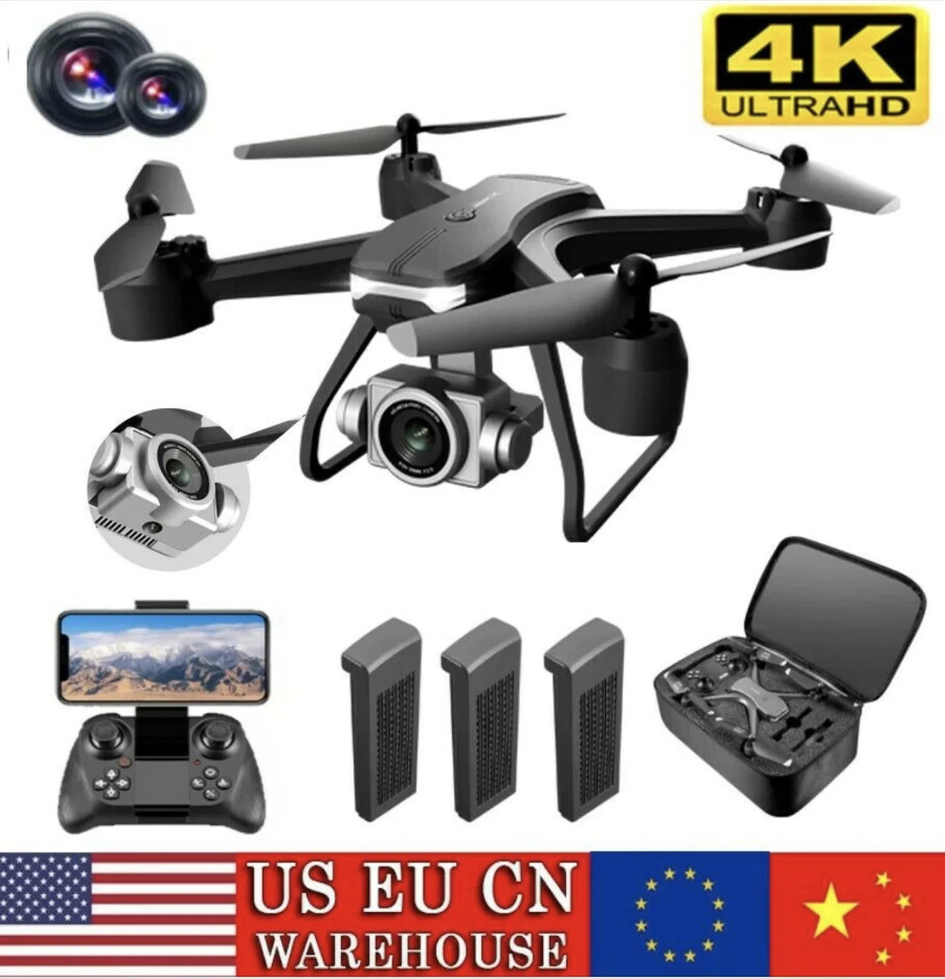 V14 Professional Drone, 3 Batteries, 6K HD Dual Camera, WiFi FPV Live Video, Portable RC Quadcopter, 120° Wide-Angle Lens, Altitude Hold, Gesture Control, 3D Flip, Foldable Design, Long Endurance, Suitable for Adults Beginners Aerial Photography & Outdoor