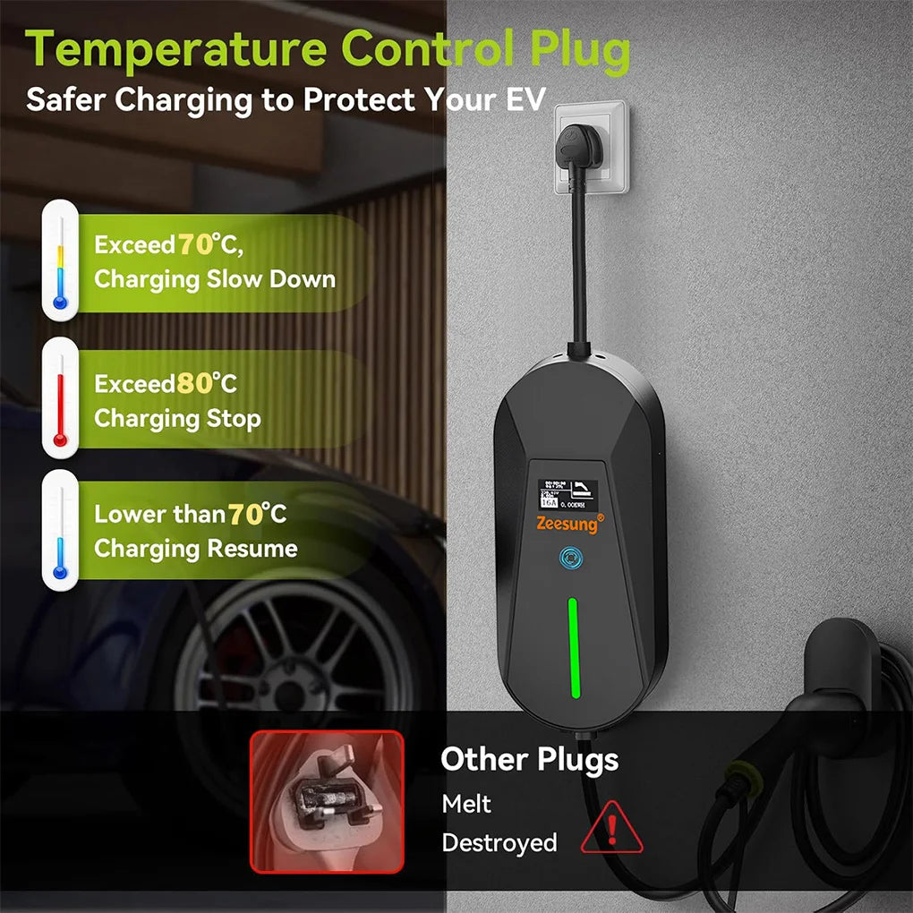 13A 3KW Portable Type 2 IEC62196-2 EV Charger Electric Car Charger EVSE Charging Cable Wallbox UK Plug