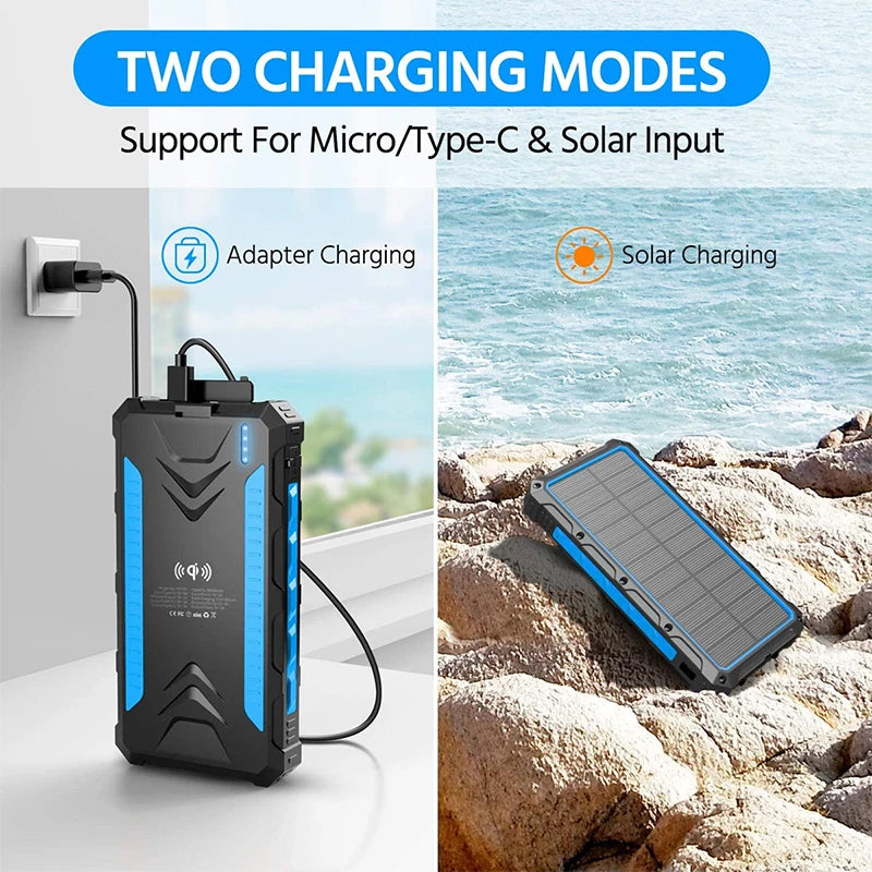 36000mAh Solar Power Bank Fast Wireless Charger Powerbank for iPhone 16 15 Samsung S24 Huawei Xiaomi 3A Fast Charging Powerbank