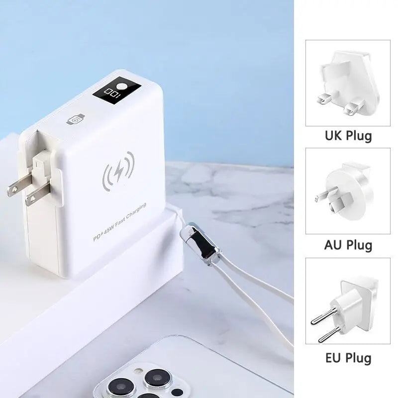 15000mAh Magsafe Power Bank with AC Plug Wall Charger Magnetic Wireless PD45W Fast Charger for iPhone 16 iWatch Laptop Powerbank