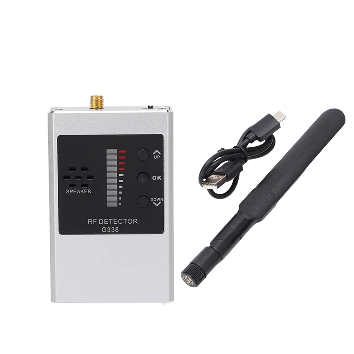 anti spy gadgets Tri-Antenna RF Detector G338 1MHz-8GHz for Business Security, Anti-Tracking Privacy Protection, Vibration Alarm