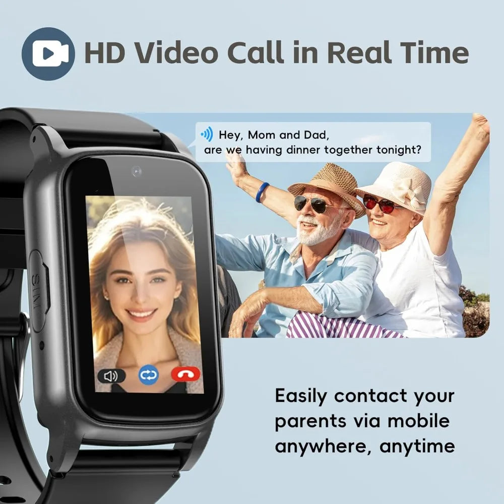 Fall Detection Smart Watch for Seniors with GPS, SOS & HD Video Call, 4G Safety Fitness Tracker for Dementia/Alzheimer's, Black