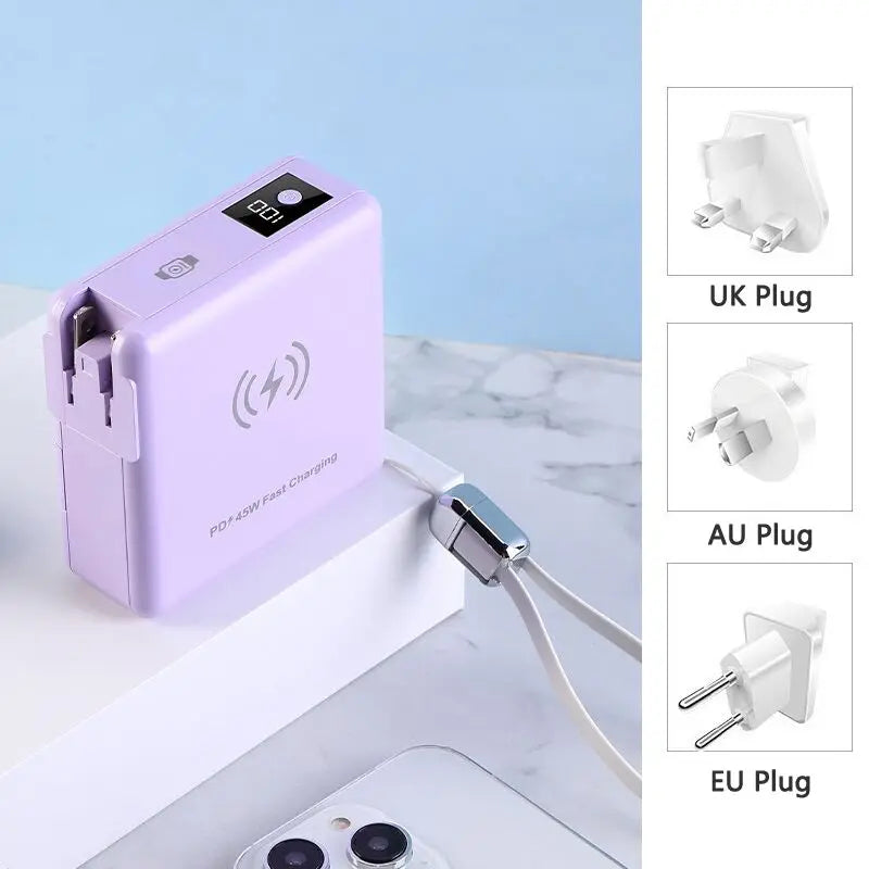 15000mAh Magsafe Power Bank with AC Plug Wall Charger Magnetic Wireless PD45W Fast Charger for iPhone 16 iWatch Laptop Powerbank