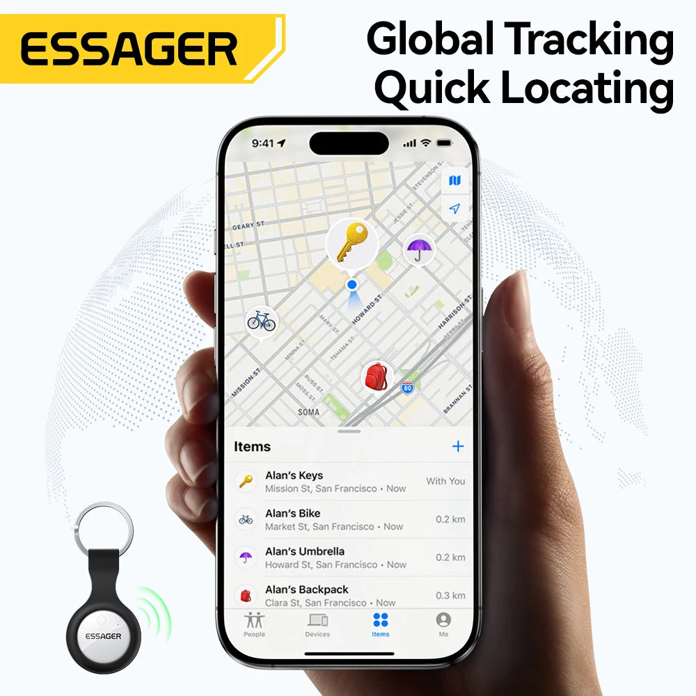 Eessager Security SmartTag Tracker With IP Find My GPS Bluetooth for Baggage  Earbud IOS MFi Key Detector Pet Anti Lost Device