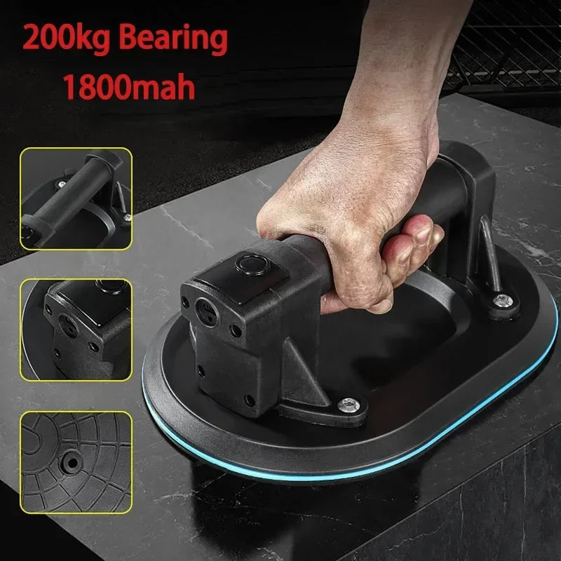 200KG Load Industrial Grade Electric Vacuum Suction Cup Heavy Duty Granite Tile Glass Lifter 1800mAh Battery With Type-C Cable
