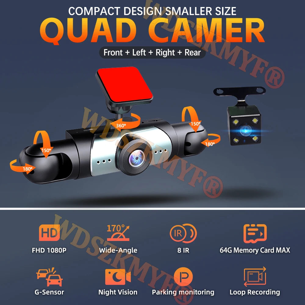 360° Car Camera 3/4Lens 1080P Dash Cam Auto 1080P Car recording camera Car DVR Front Left right RearView Camera Car Accessories