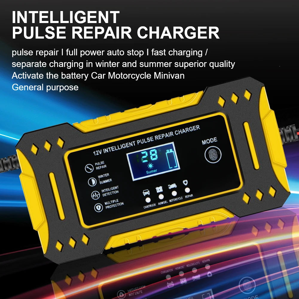12V 6A 3 Stages Lead Acid AGM GEL Battery-chargers Motorcycle Battery Charger Car Accessories Intelligent Fast Charging