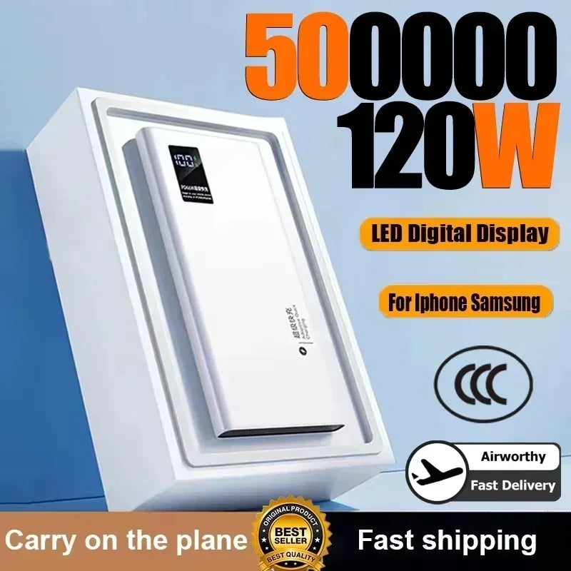 VIVO 500000mAh Power Bank For Xiaomi 120W Super Fast Charging Large Capacity Battery Charging Powerbank For IPhone