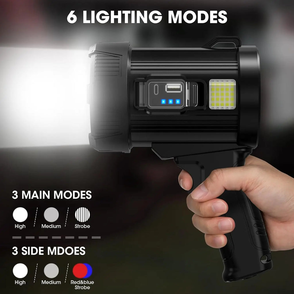Rechargeable Spotlight, 99K Lumens Super Bright LED Flashlight with Solar Panel for Outdoor Camping Boating