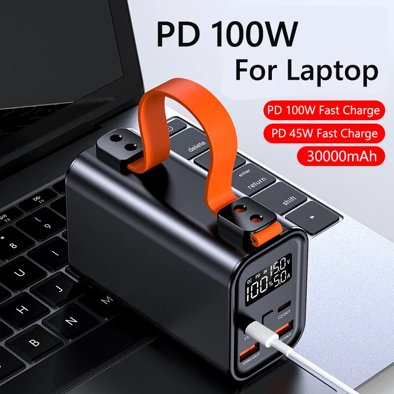 PD 100W Power Bank 30000mAh External Battery Fast Charging Portable Charger Powerbank For Laptop iPhone 16 Samsung Xiaomi Huawei