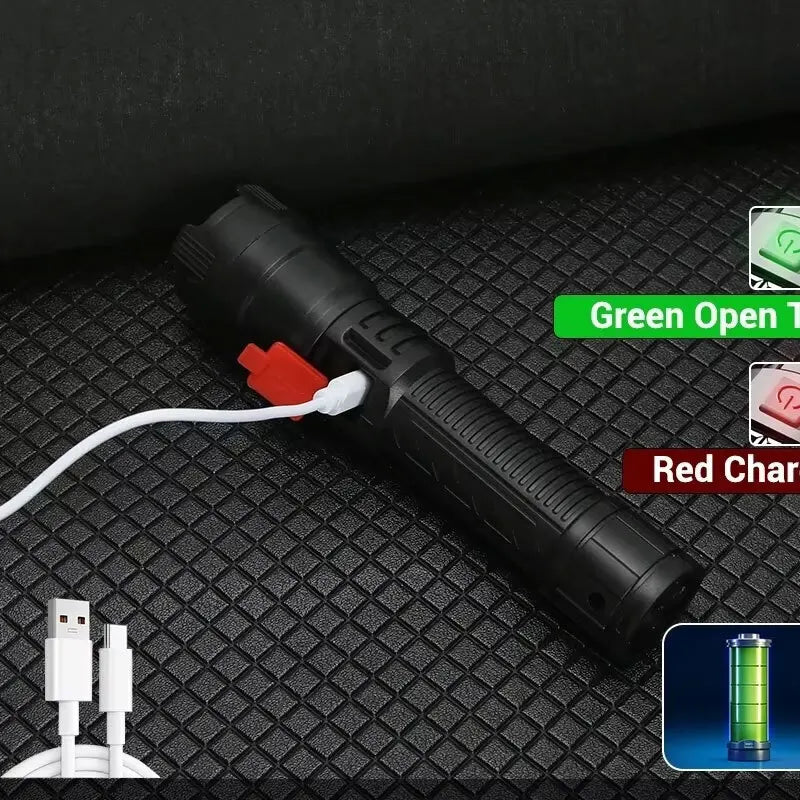 High Strong Power Led Flashlights 2000LM Tactical Torch with Display Light USB Charging Camping Fishing Emergency Zoom Lantern