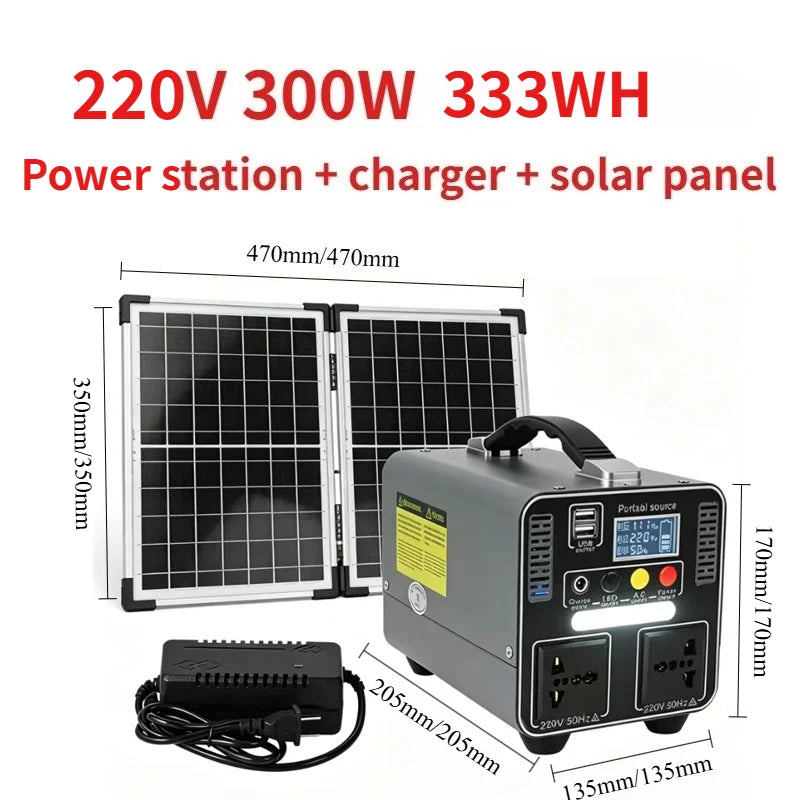 300W 166.5Wh/333Wh Portable Power Station Solar Generator 220V LiFePO4 Power Bank for  Camping Household Emergency Power Supply
