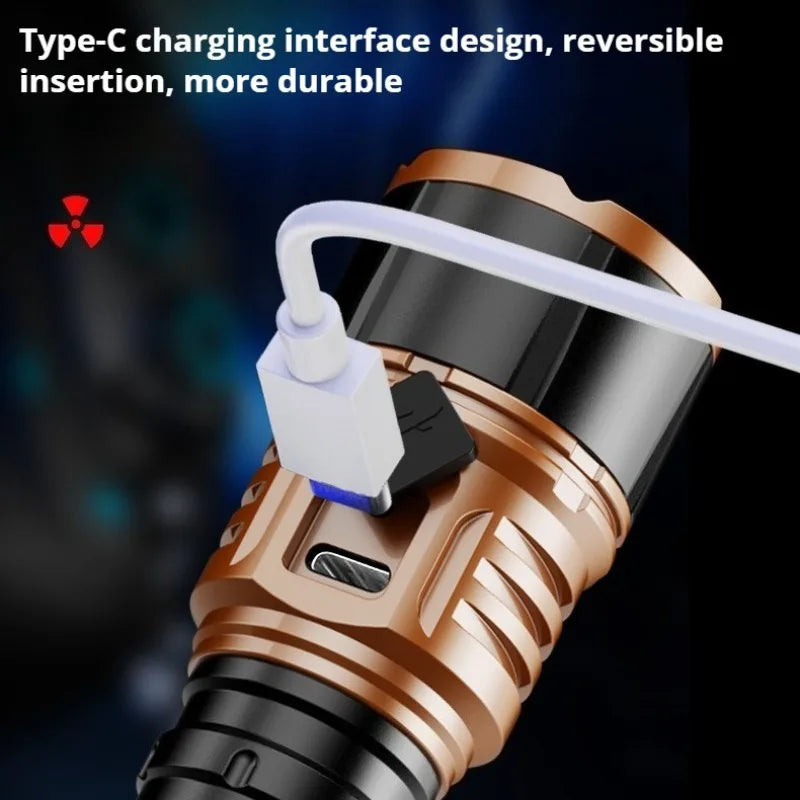 Strong Light High Power LED Flashlight Type-C Charging Waterproof Aluminum Alloy Torch Outdoor Camping Lantern Patrol