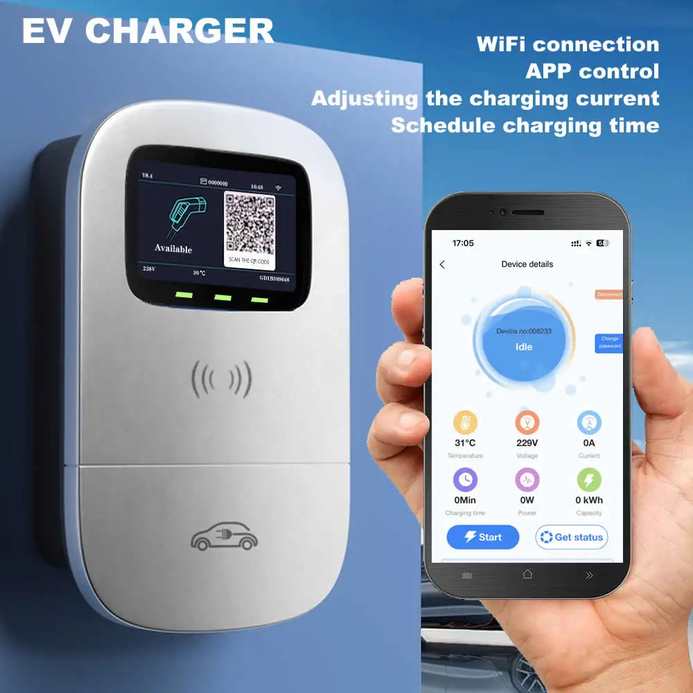 JIGU 22KW Electric Vehicle Charger Type 2 Charging Cable 3-Phase 32A 380V EV Charger Type 2 Wallbox Car Charging Station 3.5m