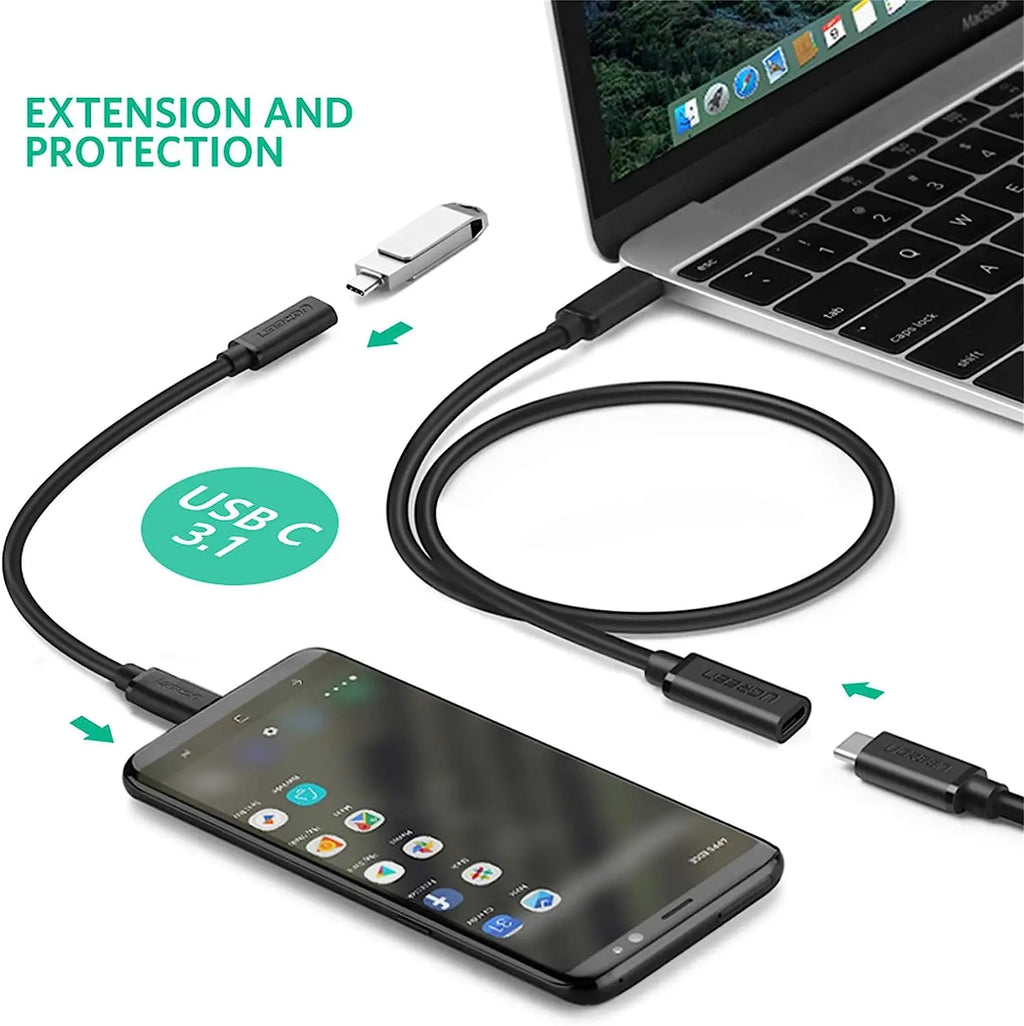 UGREEN USB 3.2 GEN2 Type C Extension Cable 10Gbps High-speed Data Transmission Type C Male to Female 100W Fast Charging Cable