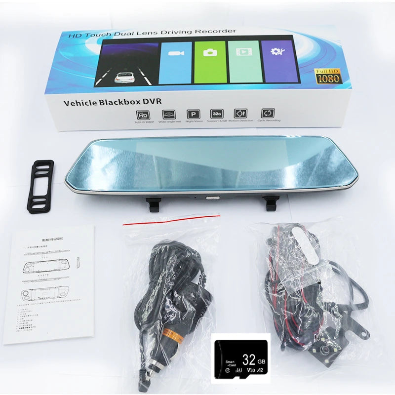 7 Inch IPS Screen Mirror Camera for Car Touch Screen Video Recorder Rearview Mirror Dash Cam Front and Rear Camera Mirror DVR