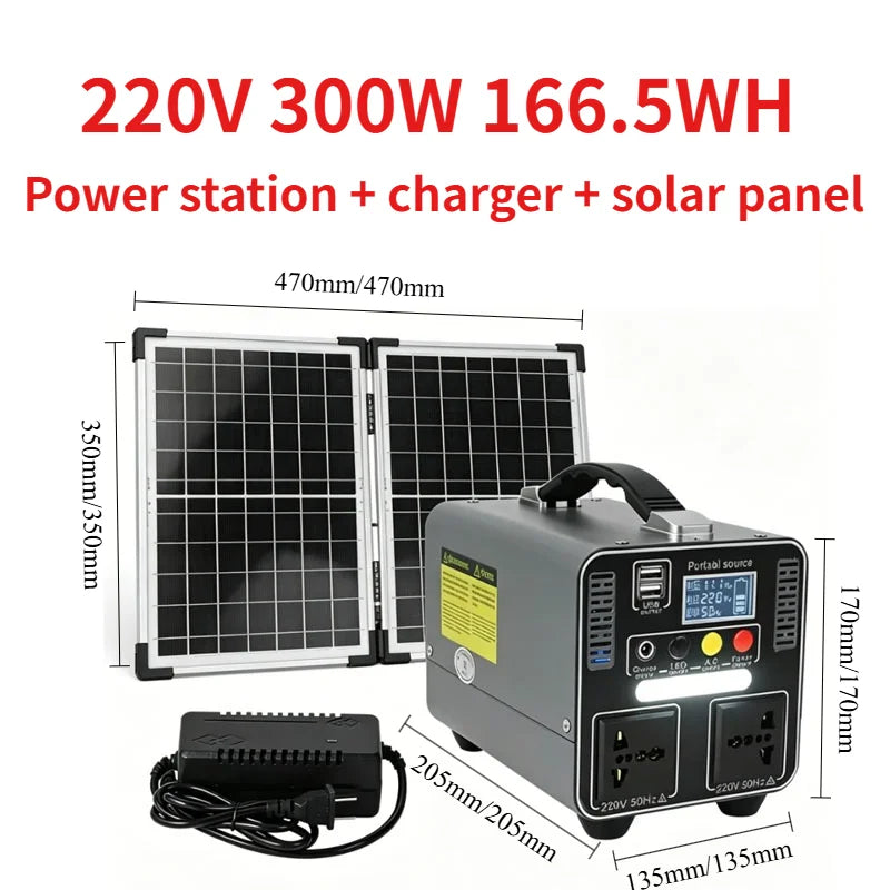 300W 166.5Wh/333Wh Portable Power Station Solar Generator 220V LiFePO4 Power Bank for  Camping Household Emergency Power Supply