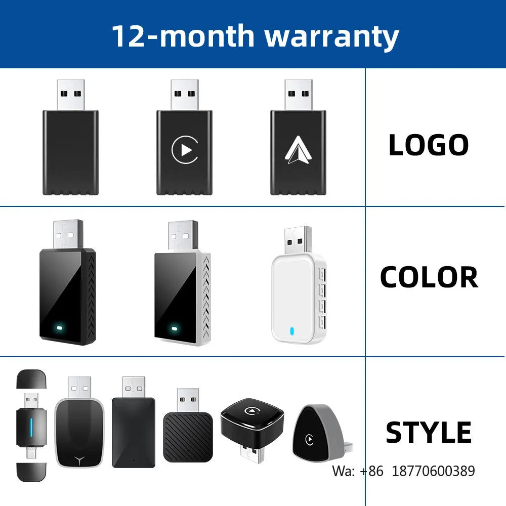 Rhythm 2 in 1 Wireless CarPlay Adapter Compatible with Android Auto USB Connection Fast Link for Improved Car Audio Experience