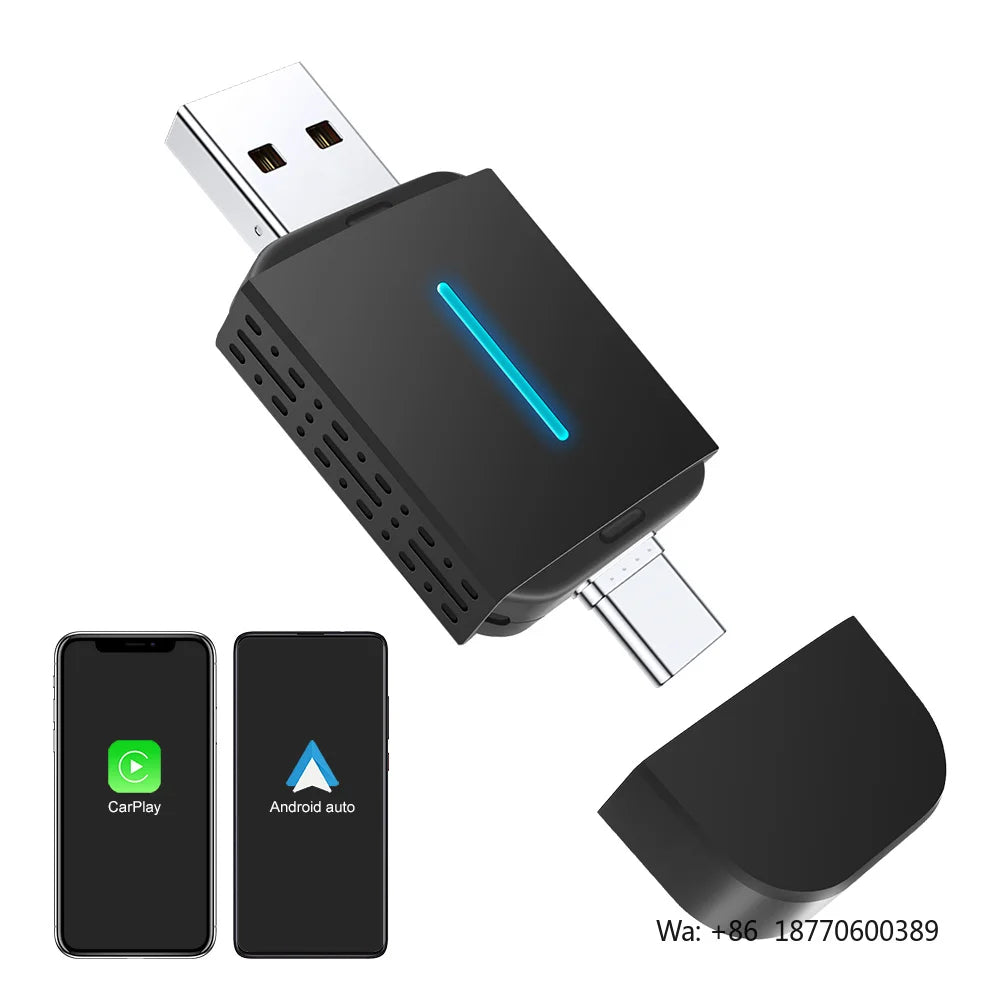 Rhythm 2 in 1 Wireless CarPlay Adapter Compatible with Android Auto USB Connection Fast Link for Improved Car Audio Experience