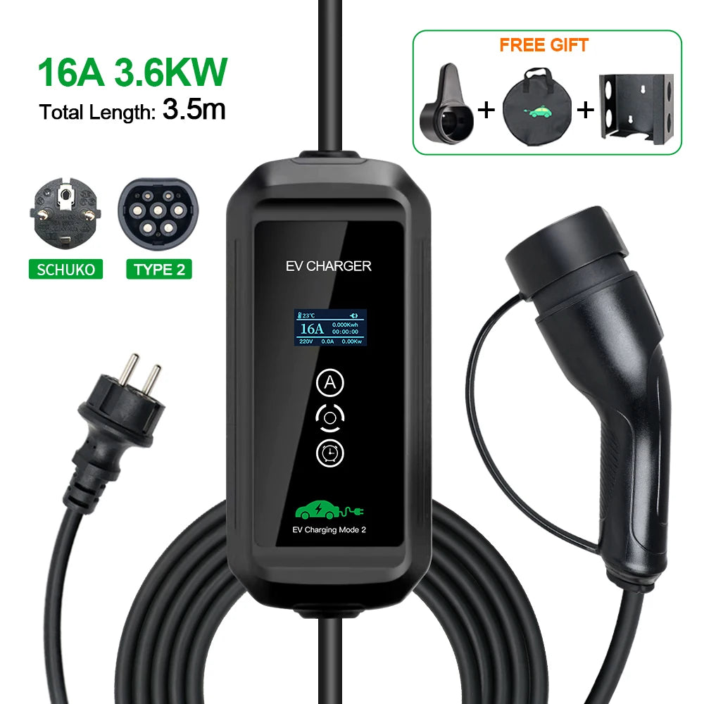 ISIGMA Type 1 Type 2 EV Charger Charging Box Electric for Electric Car Tuya APP 6A-16A 3.5M 1 phase EVSE Charging Cable Mode 2