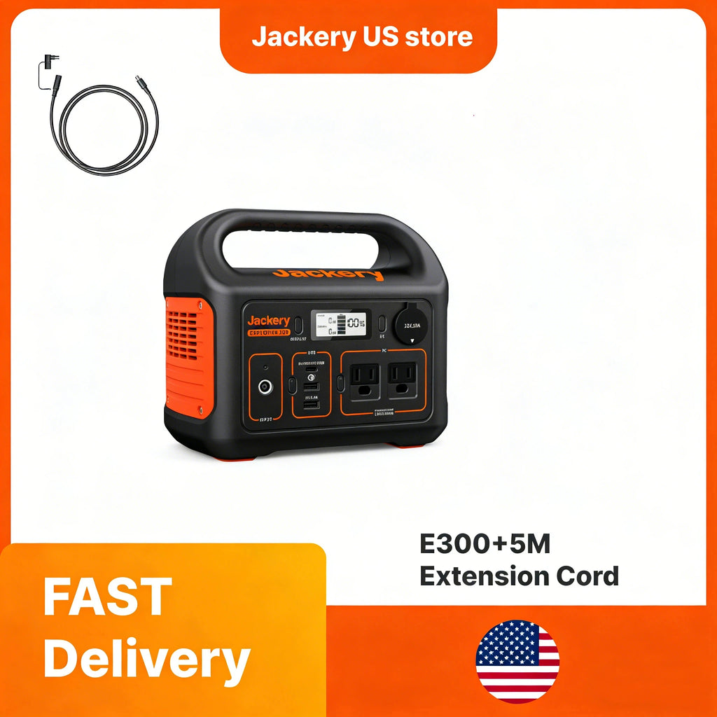 Jackery Portable Power Station Explorer 300 with 5M Extension Cord, Solar Generator for Outdoors Camping Travel Hunting Blackout
