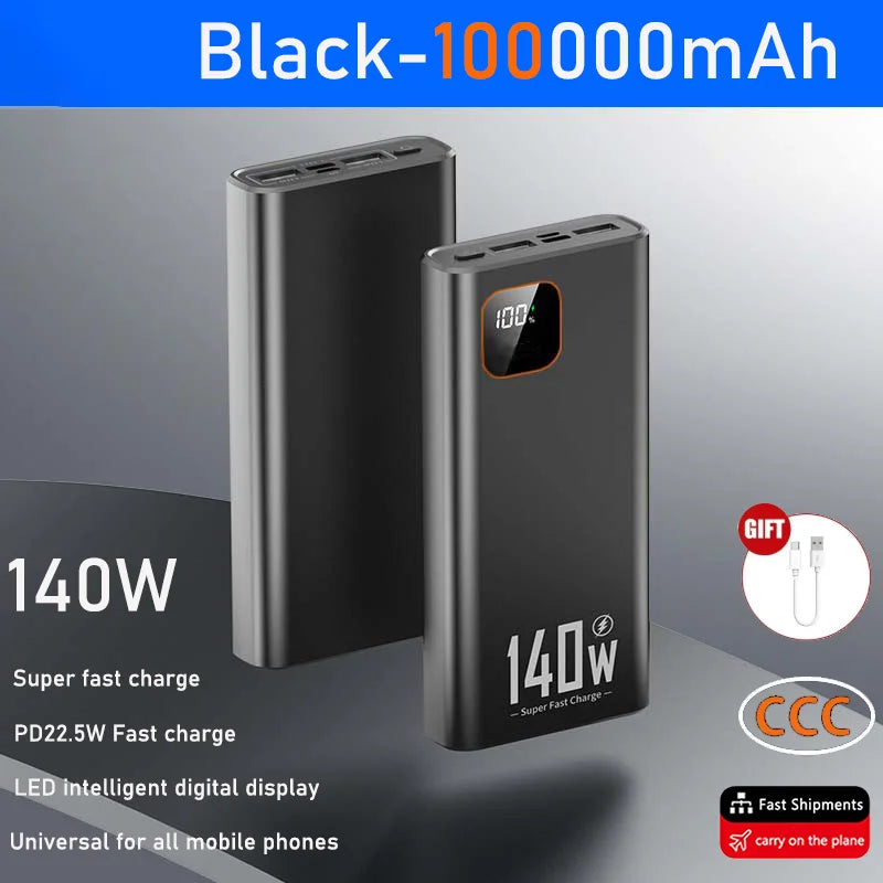500000mAh Power Bank 140W Super Fast Charging Powerbank Portable External Battery Charger for iPhone Huawei Samsung Xiaomi