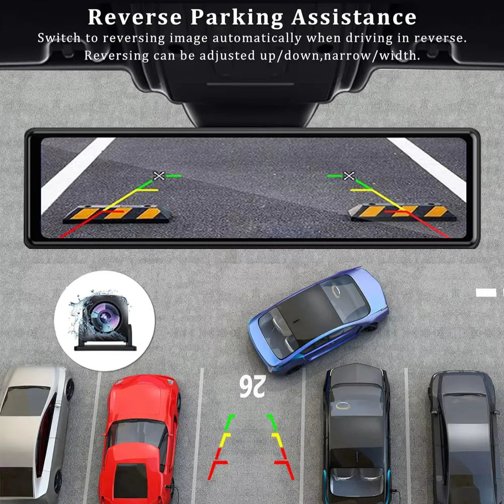 11.26" 4K 2160P Dash Cam Carplay Android Auto Car DVR Dual Lens Wifi GPS BT FM Video Drive Recorder Stream Mirror Dashcam Camera