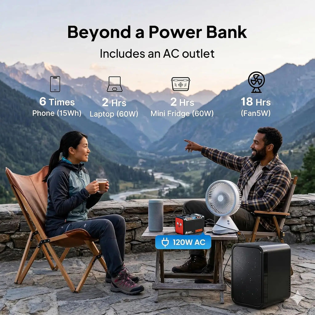120W Portable Power Station with 21W Solar Panel, 88.8Wh Backup Battery, 110V AC Outlet for Camping RV Home Emergency