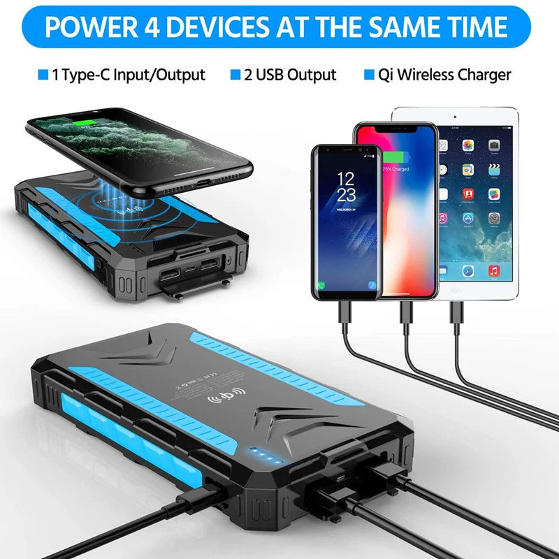 36000mAh Solar Power Bank Fast Wireless Charger Powerbank for iPhone 16 15 Samsung S24 Huawei Xiaomi 3A Fast Charging Powerbank