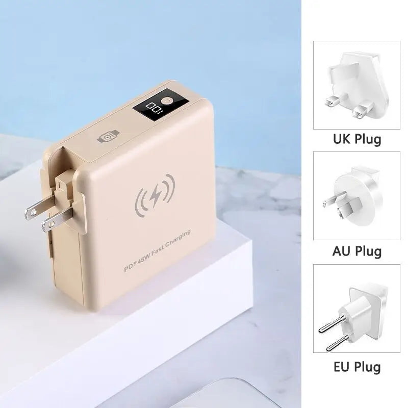 15000mAh Magsafe Power Bank with AC Plug Wall Charger Magnetic Wireless PD45W Fast Charger for iPhone 16 iWatch Laptop Powerbank