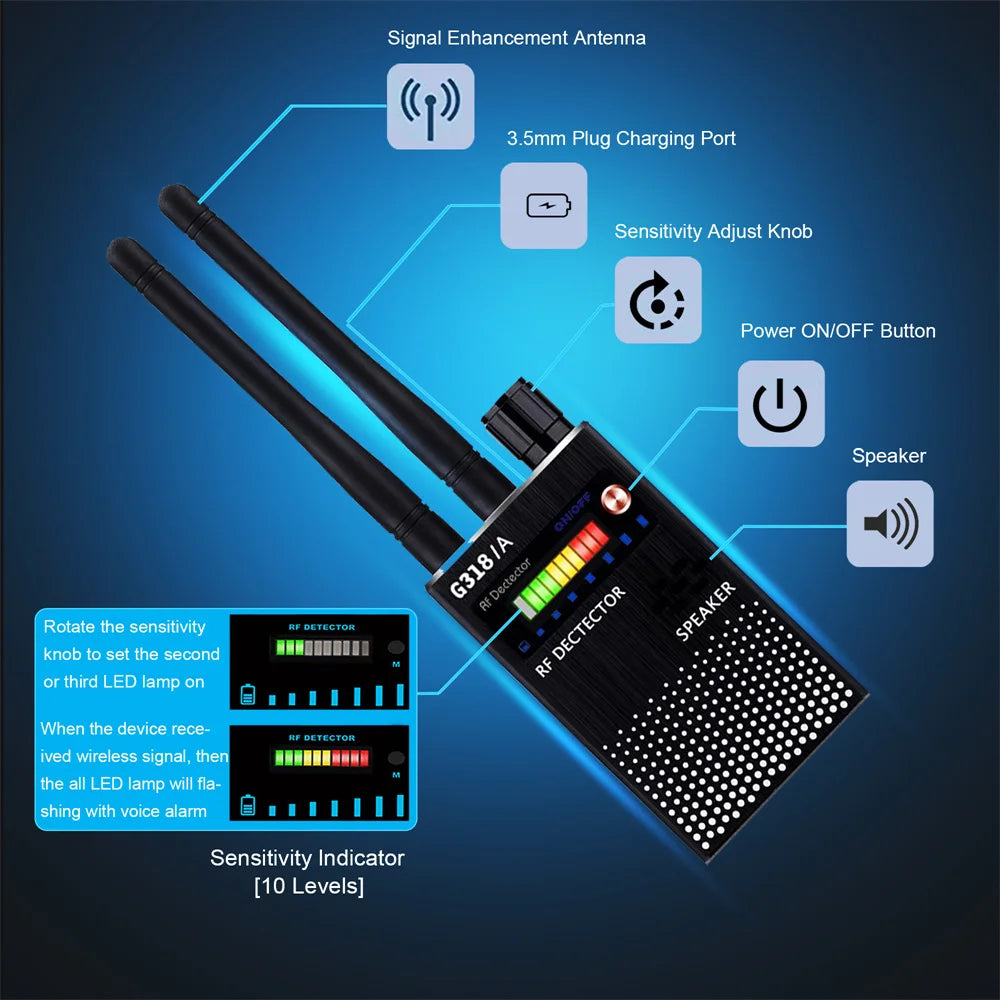 Anti Spy Bug Detector RF Signal Scanner Camera GSM Audio GPS Tracker Hidden Device Detection Privacy Security Protection Tool