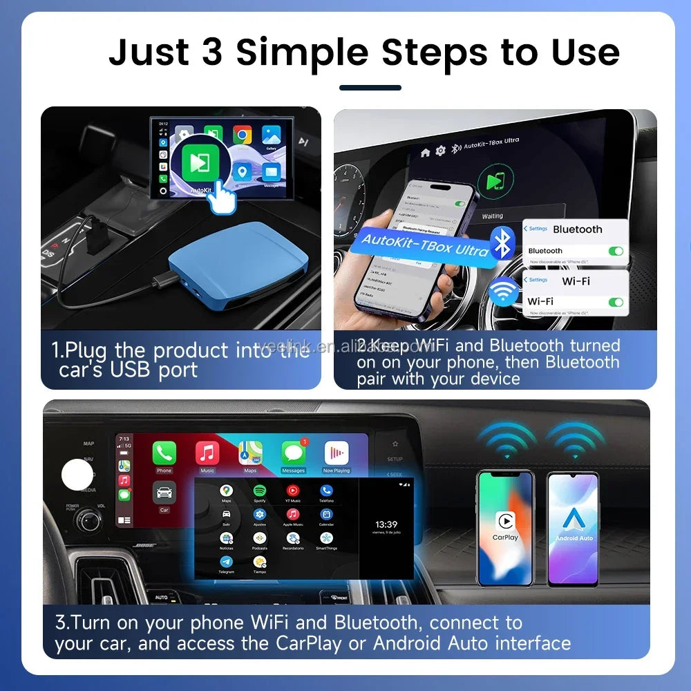 In stock carlinkit ultra Android 15 Tbox Carplay Ai Box 8g 256gb 5g 2.4g 2160p SM6350 Tv Car Play Aibox for Wireless Adapter