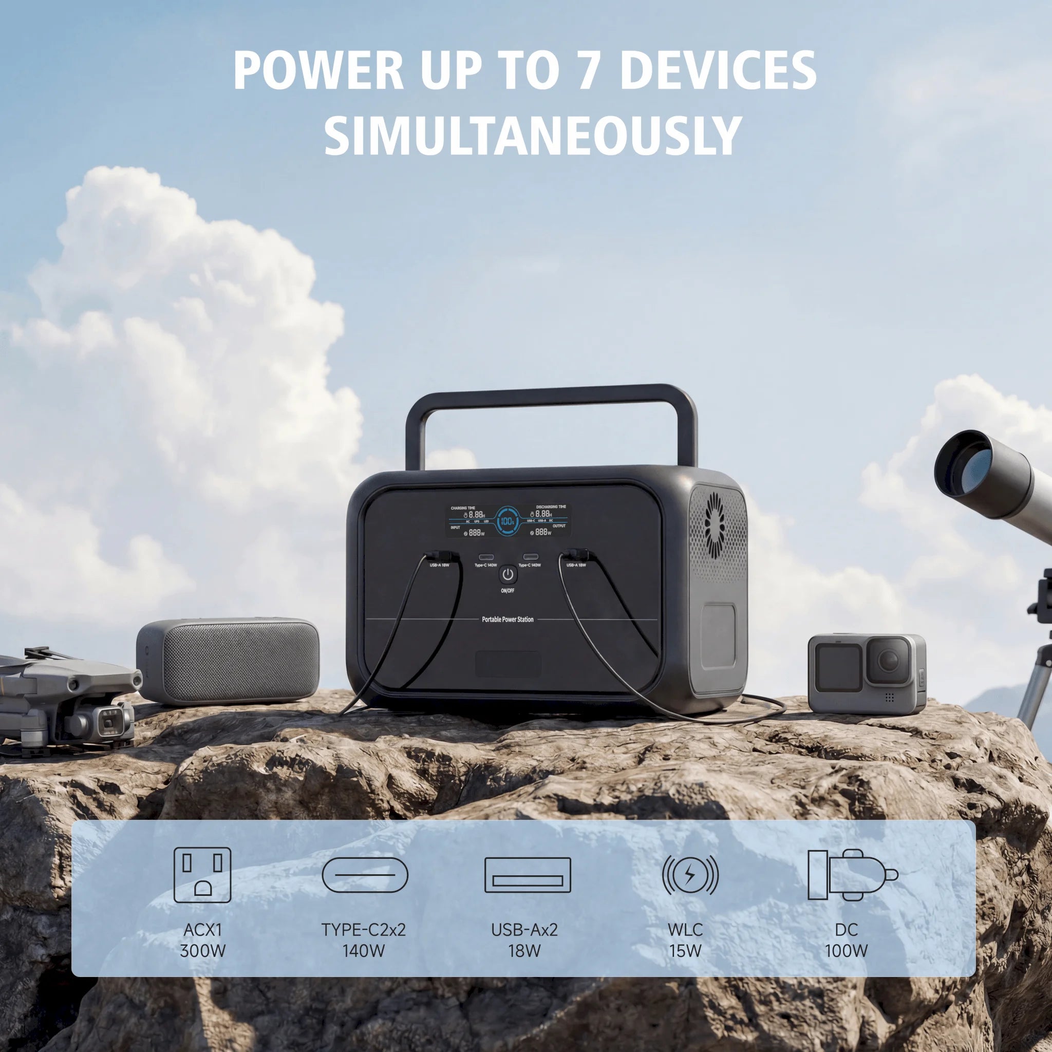 Portable Power Station AC Outlet Solar Generator High Capacity 300W Power Station Portable LED Lighting Emergeny Power Supply