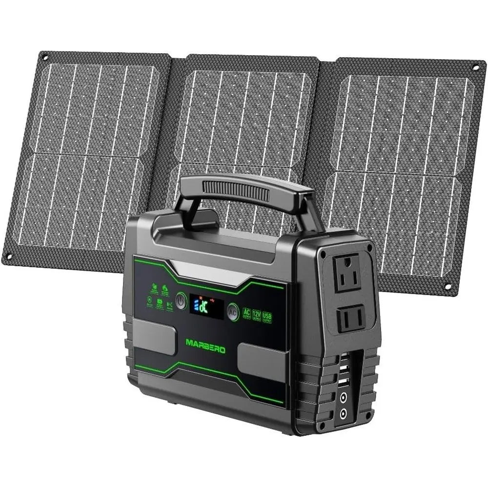 155Wh Portable Power Station with 30W Solar Panel, 2x 100W AC Outlets, QC3.0 USB, UL Certified for Outdoor and Emergency Power