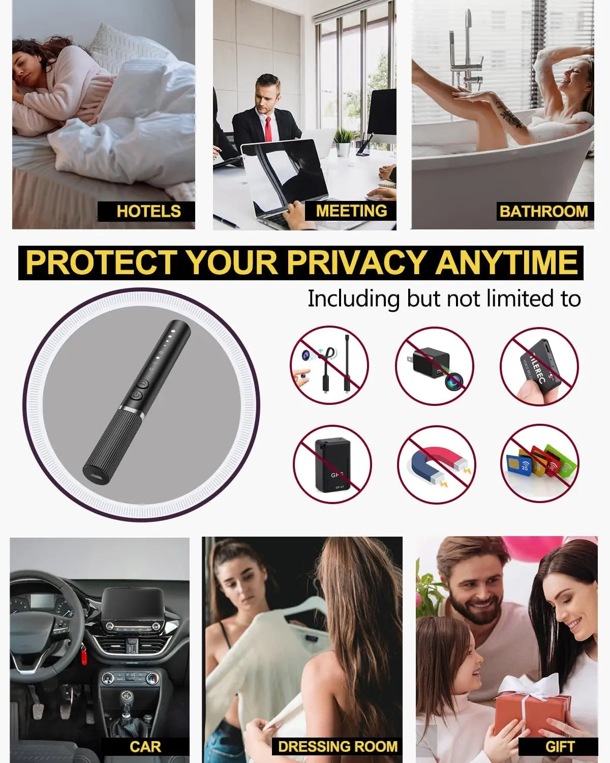 TINSOL Hidden Camera Detector GPS Tracking Device Recording Listening Device Detector Hotel Car Hidden Bugging Camera Detector