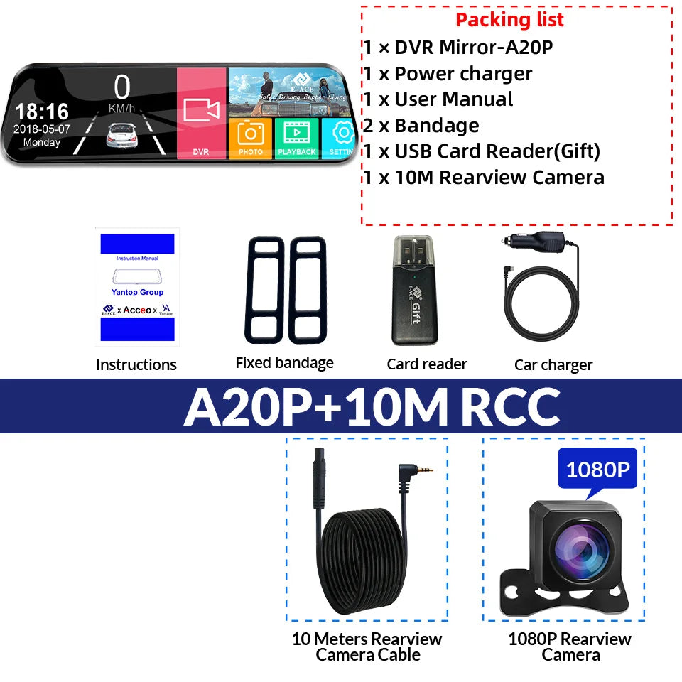 Mirror Camera for Car Touch Screen  Video Recorder Rearview mirror Dash Cam Front and Rear Camera Mirror DVR Black Box