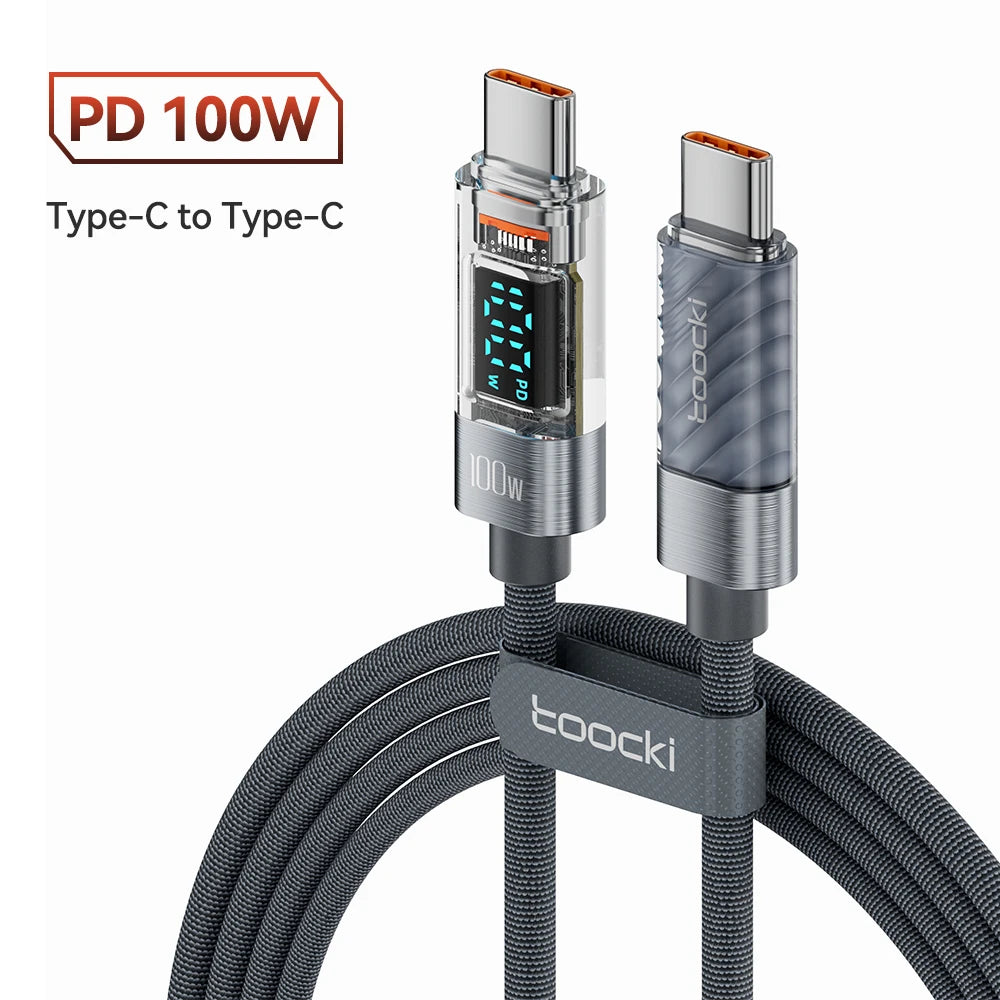 Toocki Type C to USB C Cable for Xiaomi POCO Transparent Digital Display PD100W/60W Fast Charging USB C Data Cable for Samsung