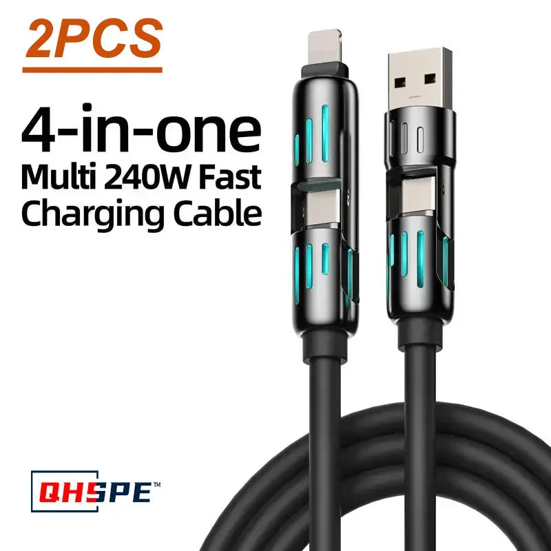 MFISH 4-in-1 Multi-Function USB Charging Cable Max 240W Fast Charging Type C Lightning Compatible with iPhone 15/16 iPad