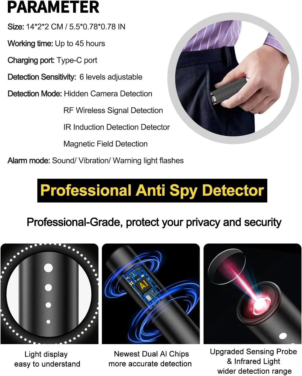 TINSOL Hidden Camera Detector GPS Tracking Device Recording Listening Device Detector Hotel Car Hidden Bugging Camera Detector