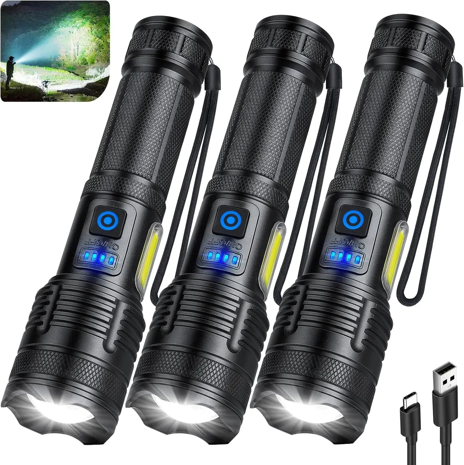 3 Pack Ultra Bright Rechargeable LED Flashlights, 90,000 Lumens, 7 Modes, IPX7 Waterproof for Camping and Home Use
