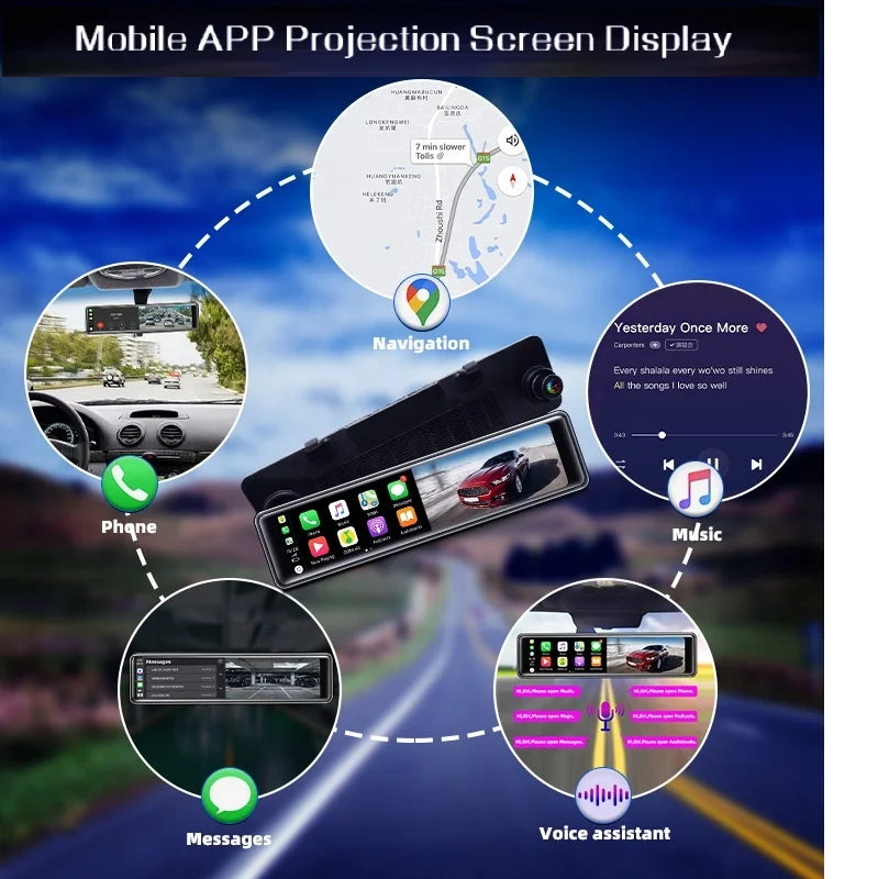12 Inch Car Dvr Universal Carplay Mirror Dash Cam Dual Lens Car Camera Full Hd Drive Recorder Stream Dash Camera Rearview Mirror