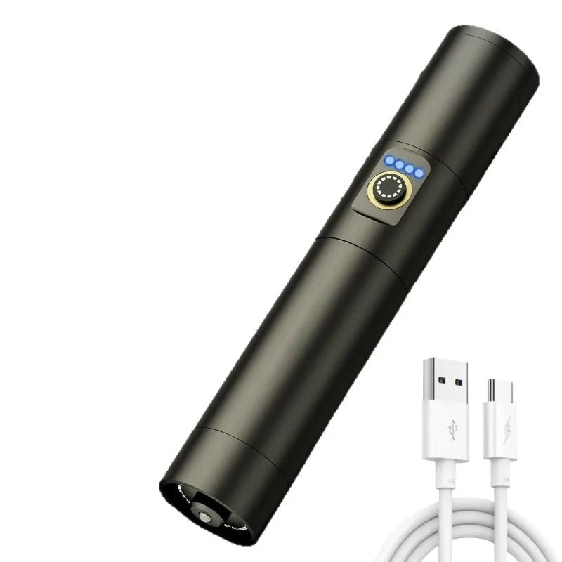 Strong Light LED Flashlight Type-C Charging Telescopic Zoom Waterproof Aluminum Alloy Portable Torch Outdoor Hiking Night Ride