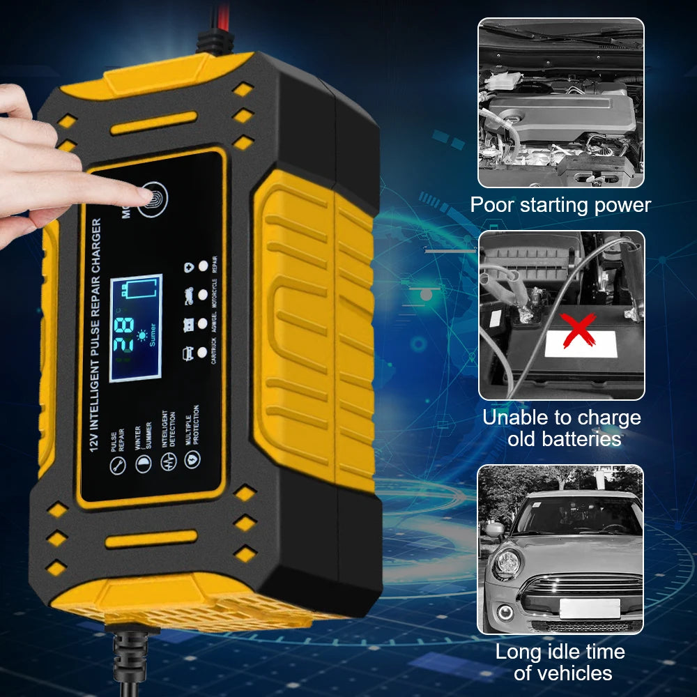 12V 6A 3 Stages Lead Acid AGM GEL Battery-chargers Motorcycle Battery Charger Car Accessories Intelligent Fast Charging