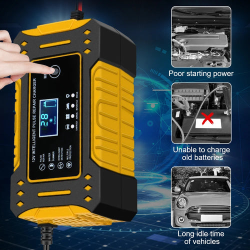 12V 6A 3 Stages Lead Acid AGM GEL Battery-chargers Motorcycle Battery Charger Car Accessories Intelligent Fast Charging