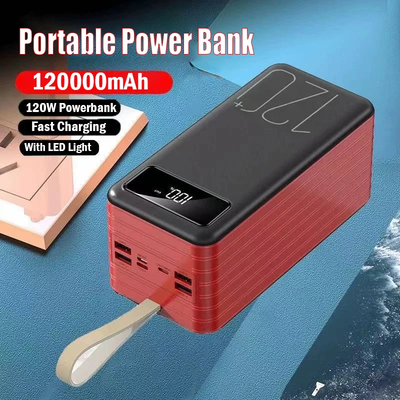 Portable 120000mAh High Capacity Power Bank 120W Super Fast Charging Powerbank Charger External Battery for Iphone Huawei Xiaomi